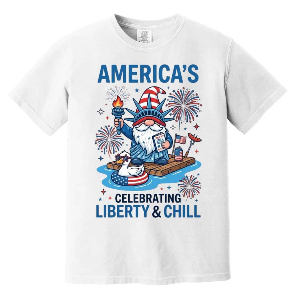 Comfort Colors Liberty Gnome Shirt – 4th of July Gift for Patriot