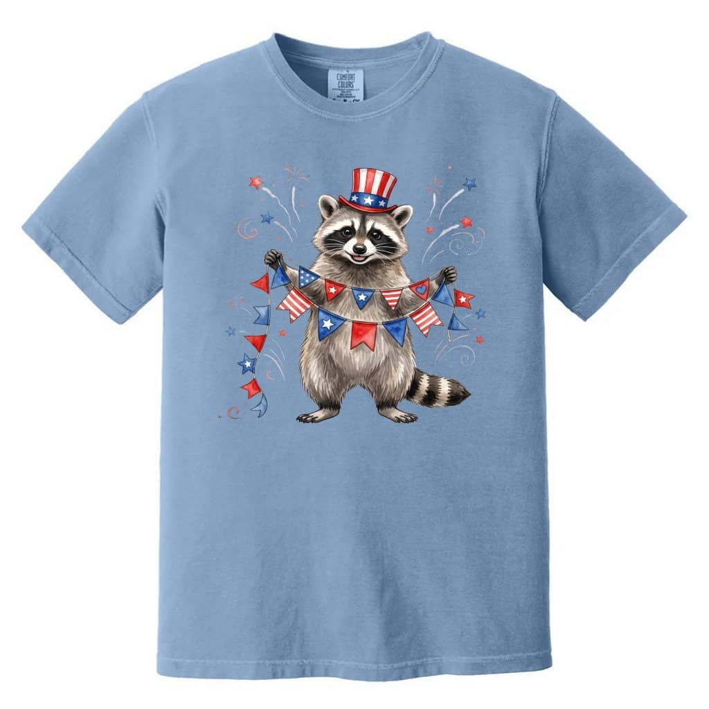 Comfort Colors Patriotic Raccoon Shirt – 4th of July Gift for Her
