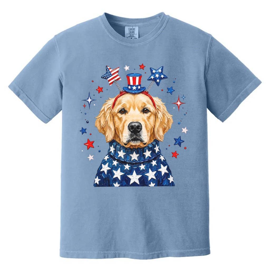 Comfort Colors Patriotic Golden Retriever Shirt – 4th of July Dog Lover Gift