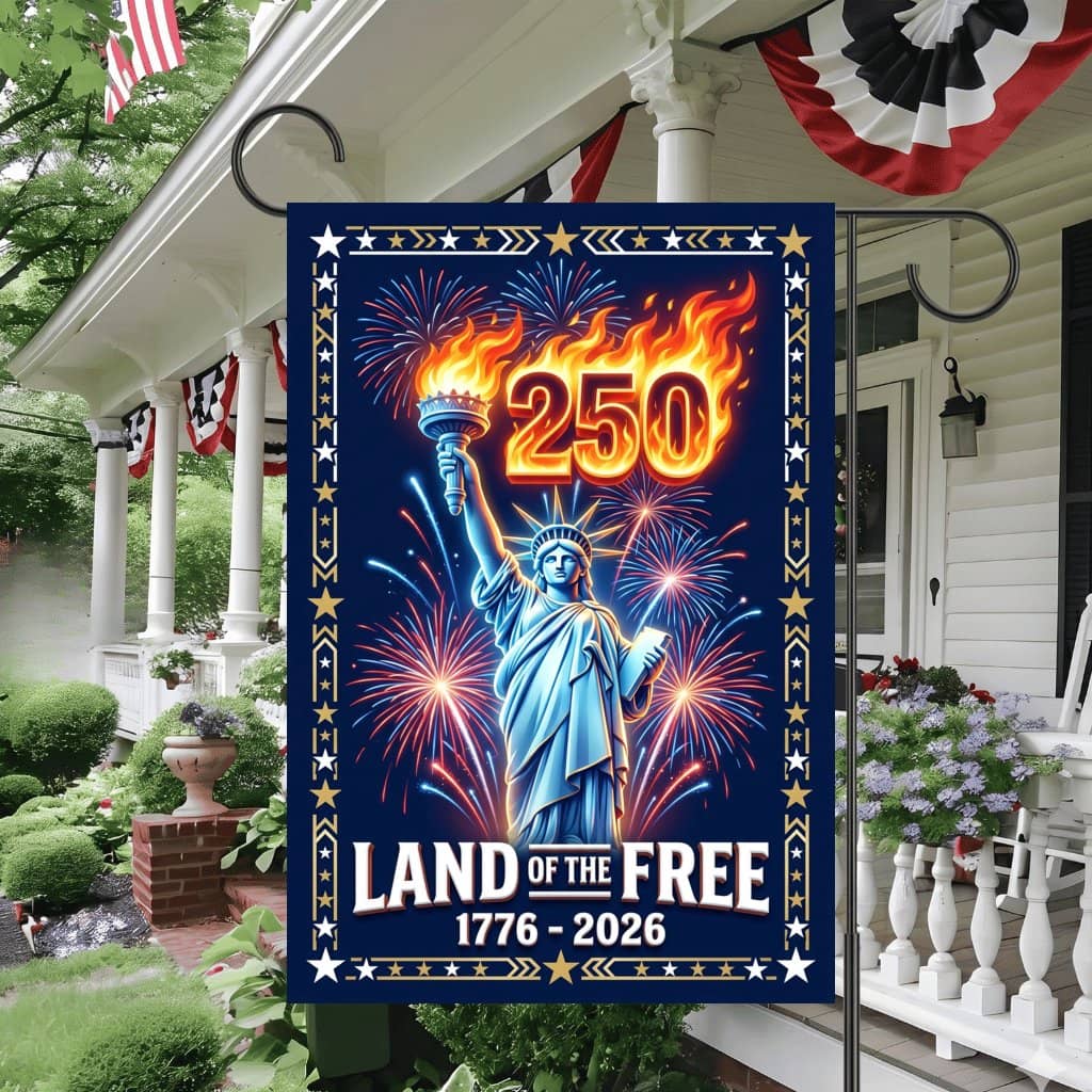 Land of the Free 250 Garden Flag – 1776 2026 Liberty Patriotic Decor