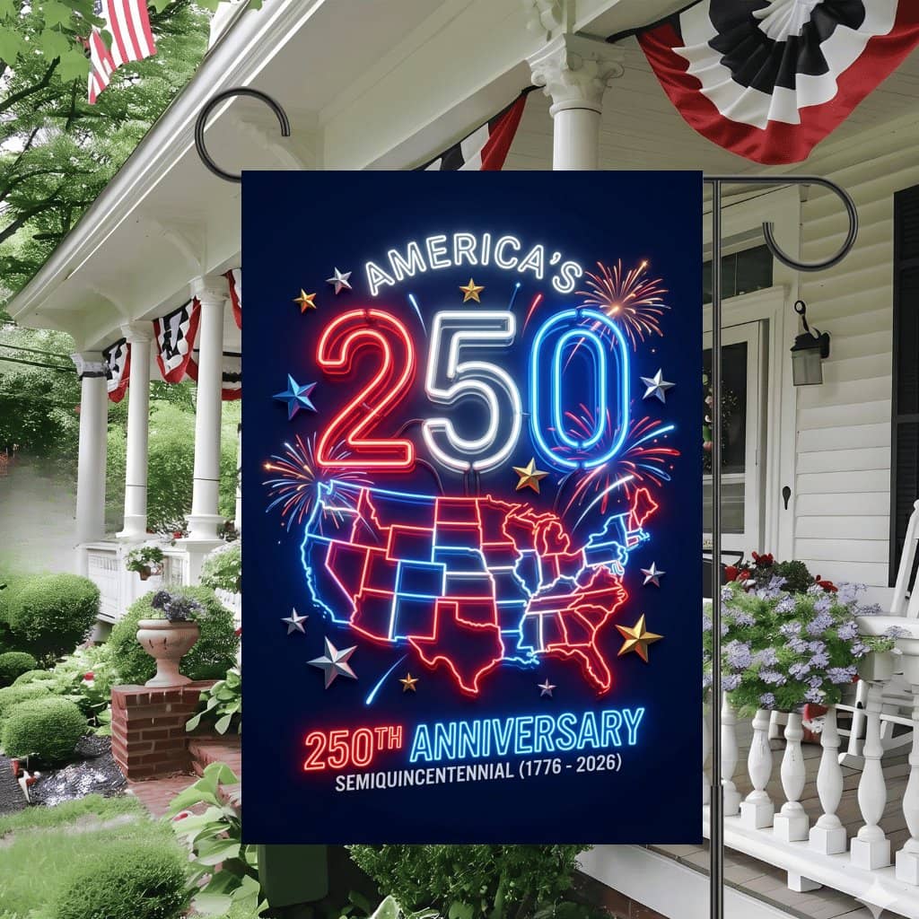 America 250th Semiquincentennial Garden Flag – 1776 2026 USA Map Decor