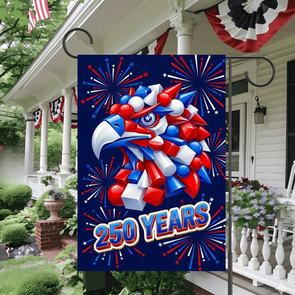USA Eagle 250 Years Garden Flag – 1776 2026 Patriotic Fireworks Decor