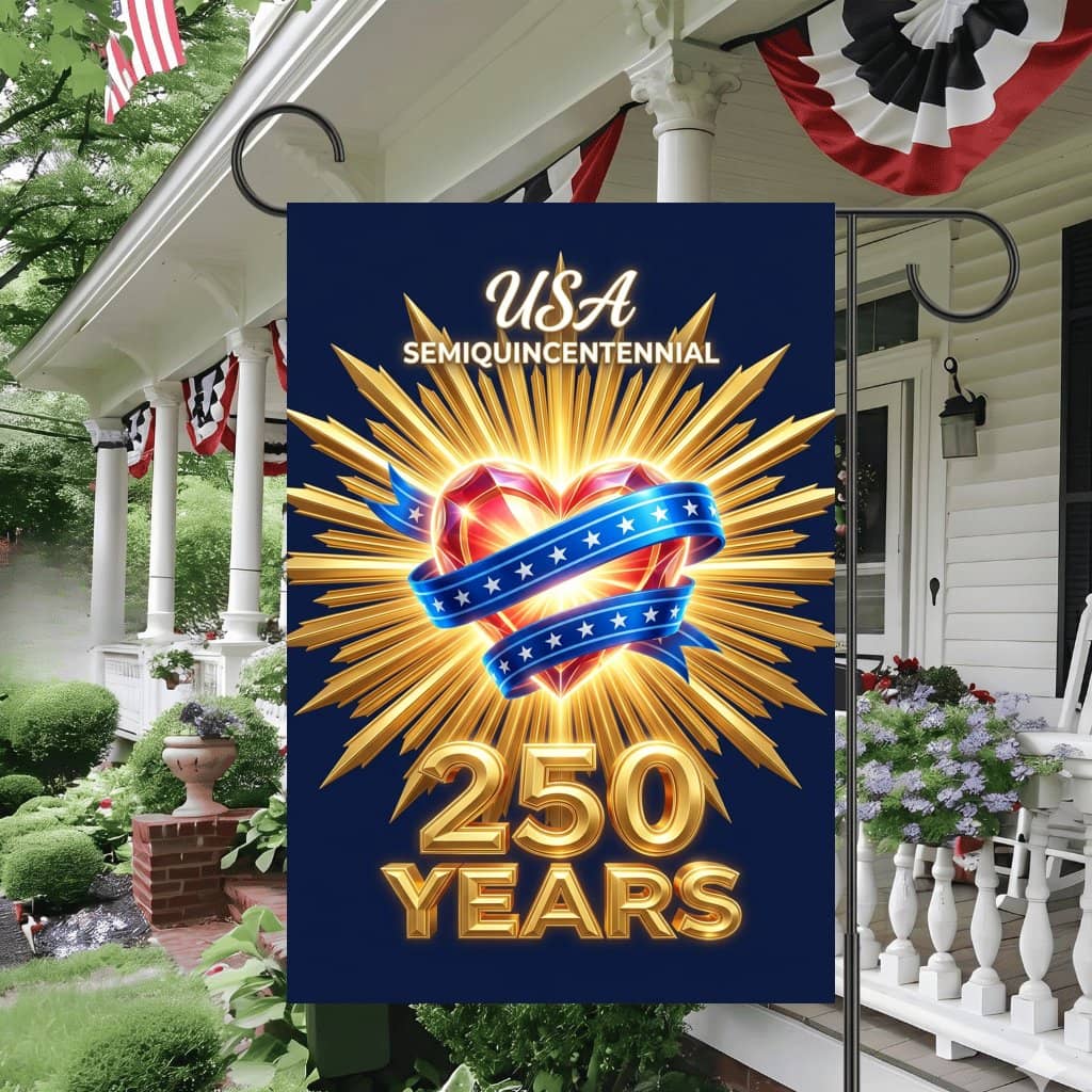 USA 250 Years Semiquincentennial Garden Flag – Patriotic Heart Decor