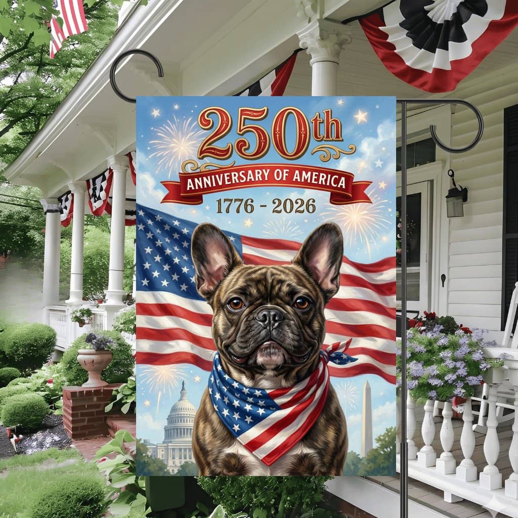 250th Anniversary of America French Bulldog Flag – 1776 2026 Patriotic