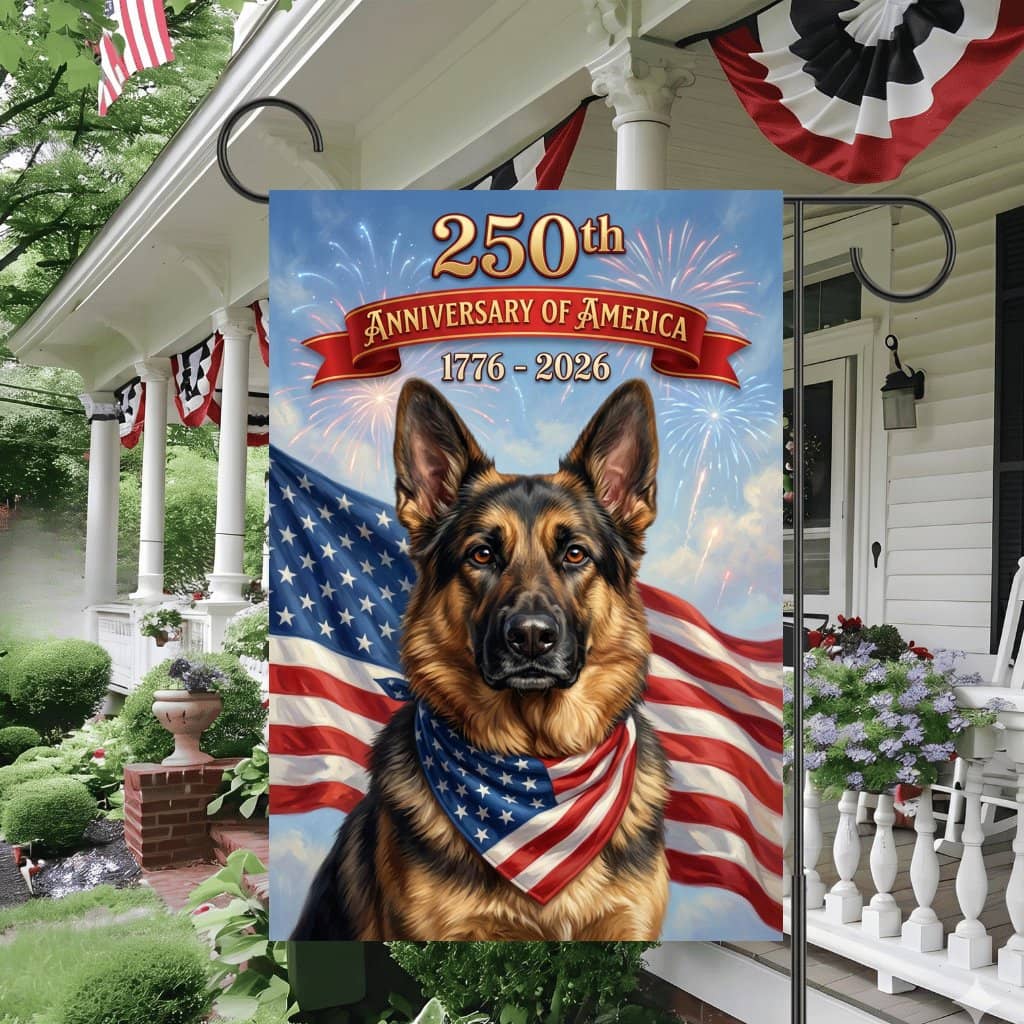 250th Anniversary of America German Shepherd Flag – 1776 2026 Patriotic