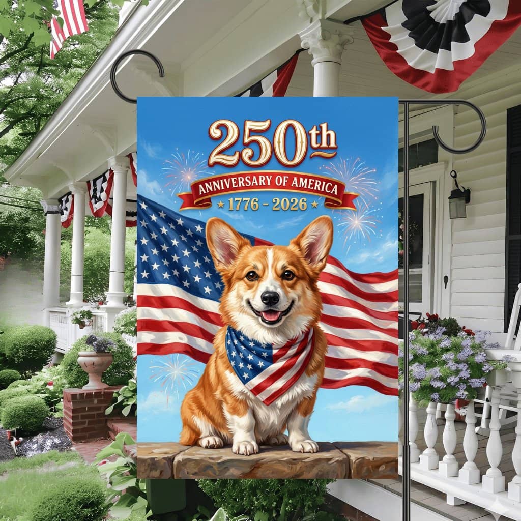 250th Anniversary of America Corgi Flag – 1776 2026 Patriotic