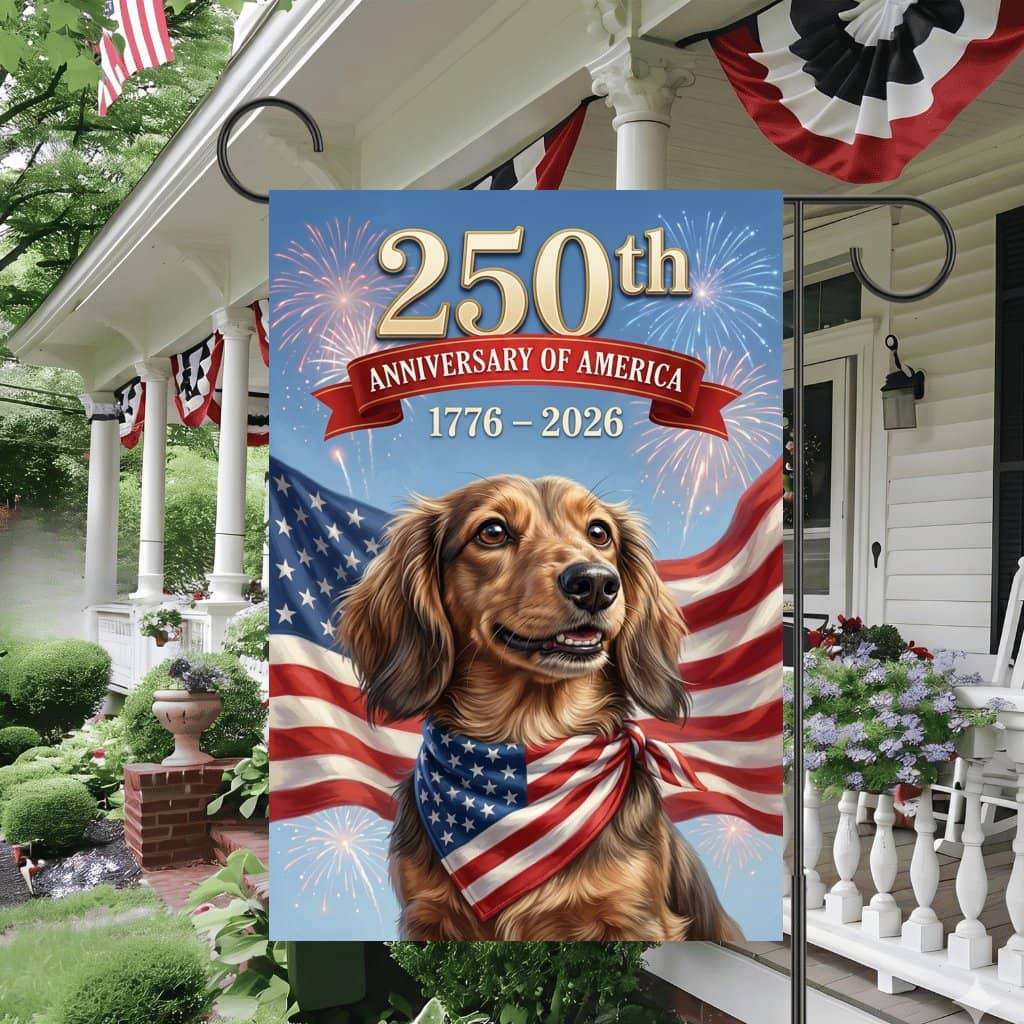 250th Anniversary of America Dachshund Flag – 1776 2026 Patriotic