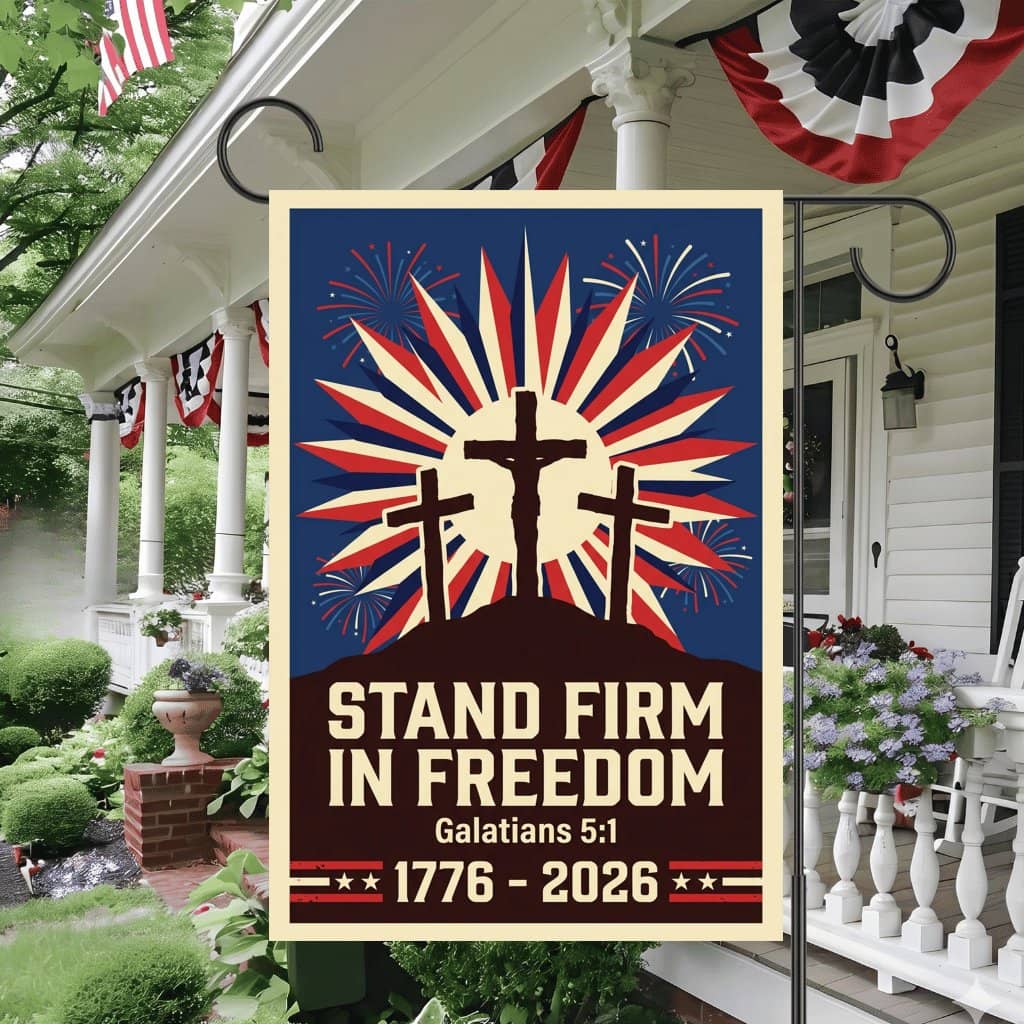 Galatians 5:1 Freedom Flag – USA 250th Anniversary Patriotic Decor