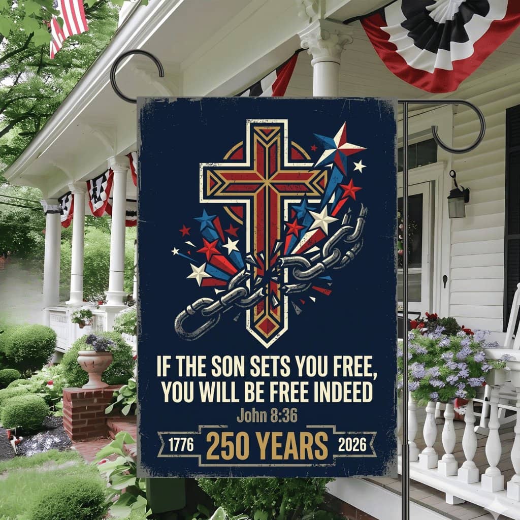 John 8:36 Set Free Flag – USA 250th Anniversary Patriotic Decor