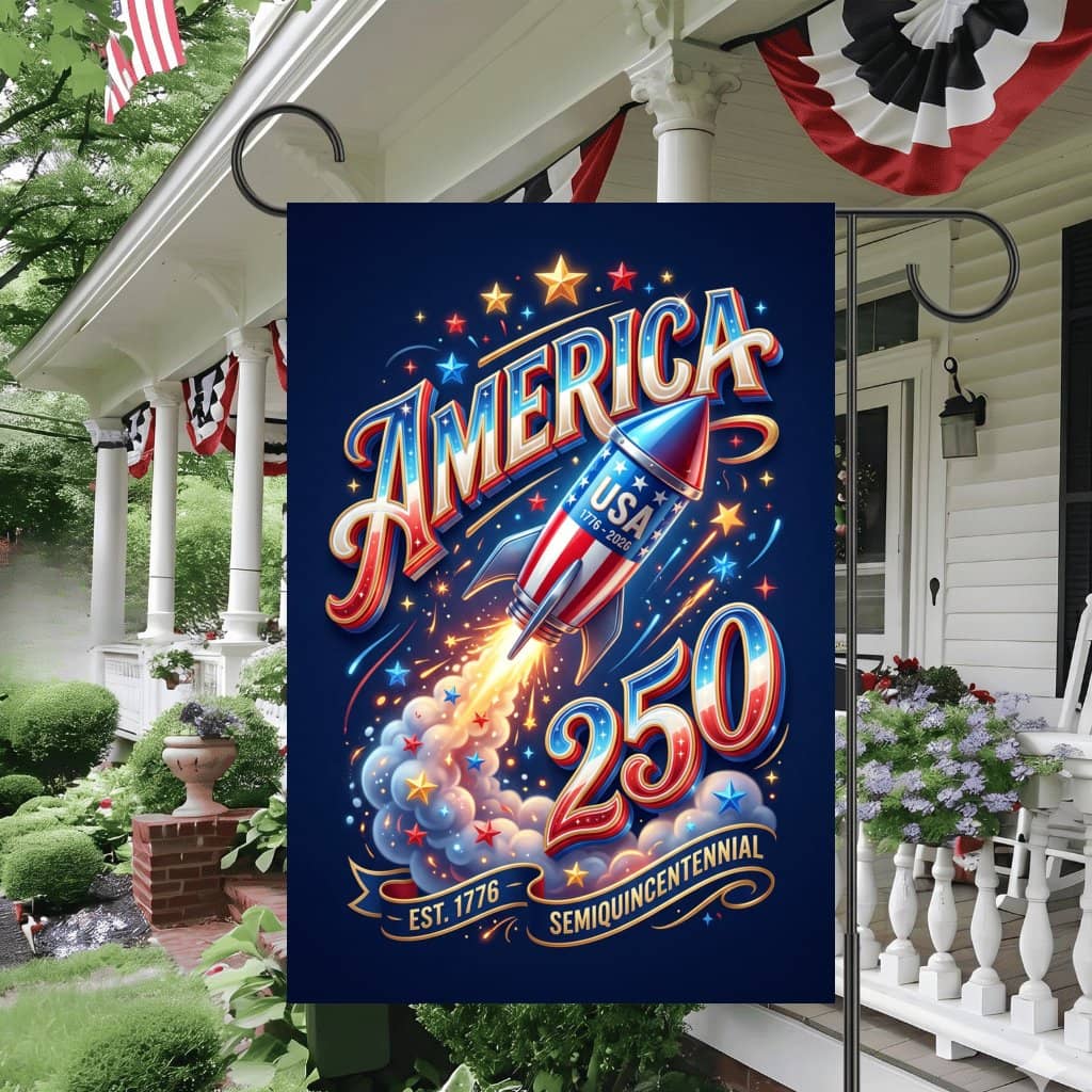 Rocket America 250th Flag – 1776 2026 Patriotic Anniversary Decor