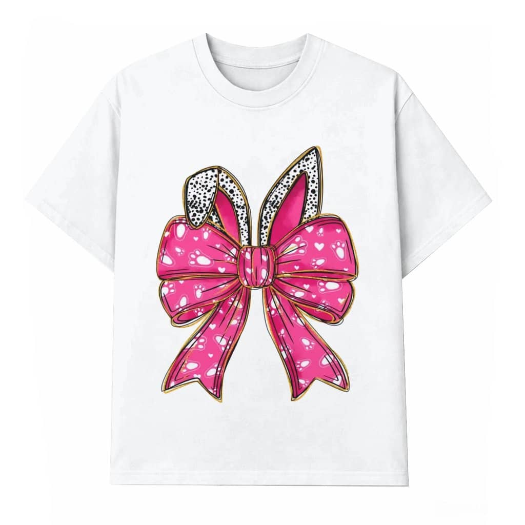 Pink Coquette Bow Bunny Ears T-shirt – Easter Day Bunny Lover Gift for Mom