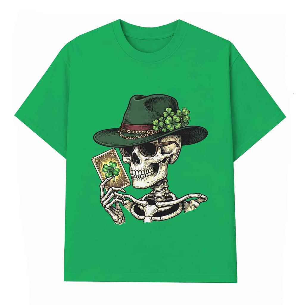 Irish Skull Skeleton T-shirt – Saint Patrick's Day Gift for Men King of Shamrock Playing Card
