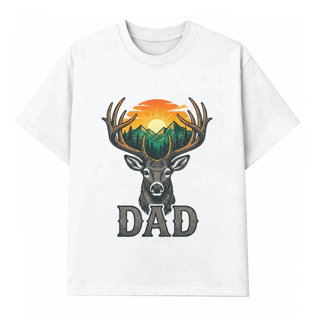 Sunset Mountain Deer T-shirt – Father's Day Gift for Dad Vintage Buck Hunting Outdoor