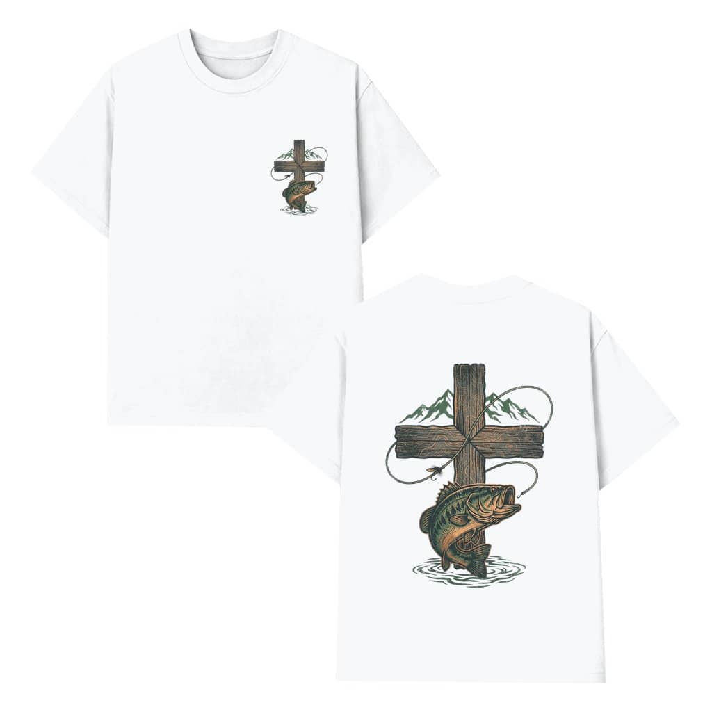 Christian Fishing Bass Cross T-shirt – Father's Day Gift for Dad Religious Fisherman
