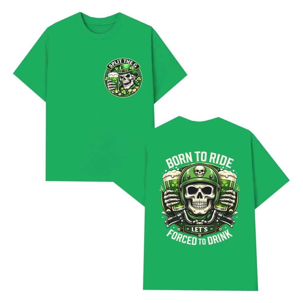 Born to Ride Forced to Drink Irish T-shirt – St. Patrick's Day Skull Gift for Beer Lovers