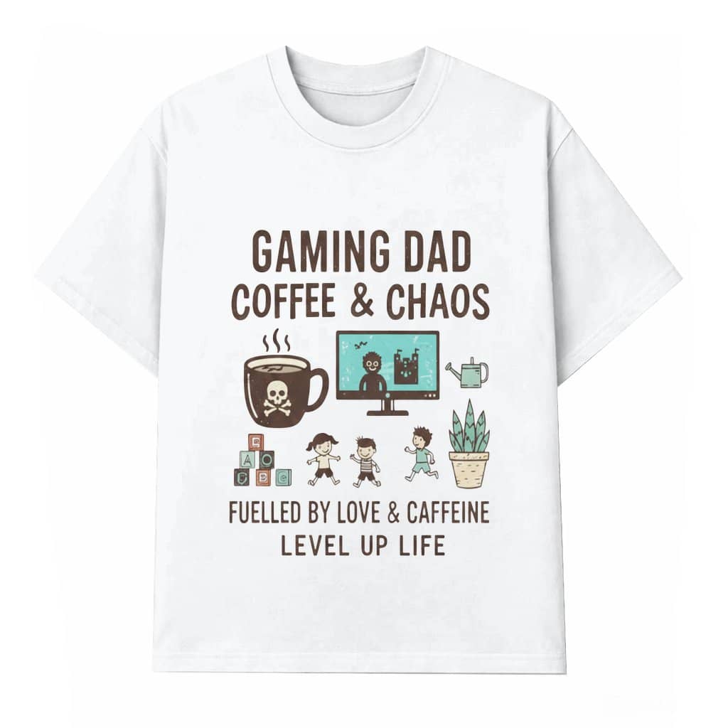 Gaming Dad Coffee & Chaos Level Up Life T-shirt – Father's Day Funny Gamer Gift for Dad