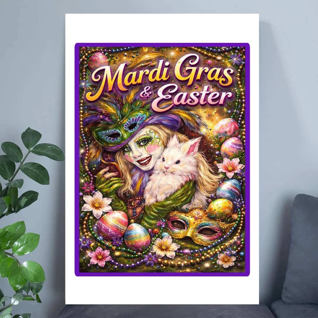Mardi Gras Queen with Bunny Easter Poster – Mardi Gras Easter Home Decor Gift