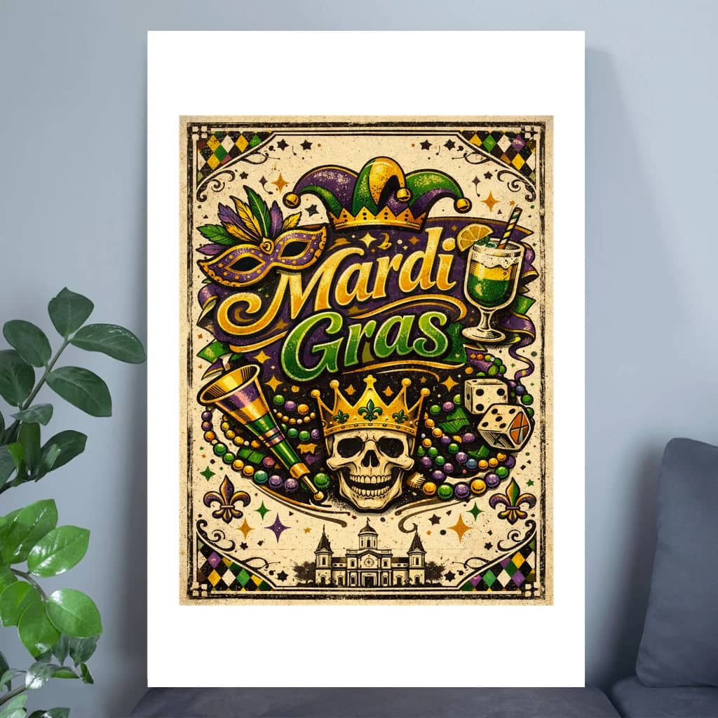 Mardi Gras Carnival Poster – Gift Vintage 90s Home Decor