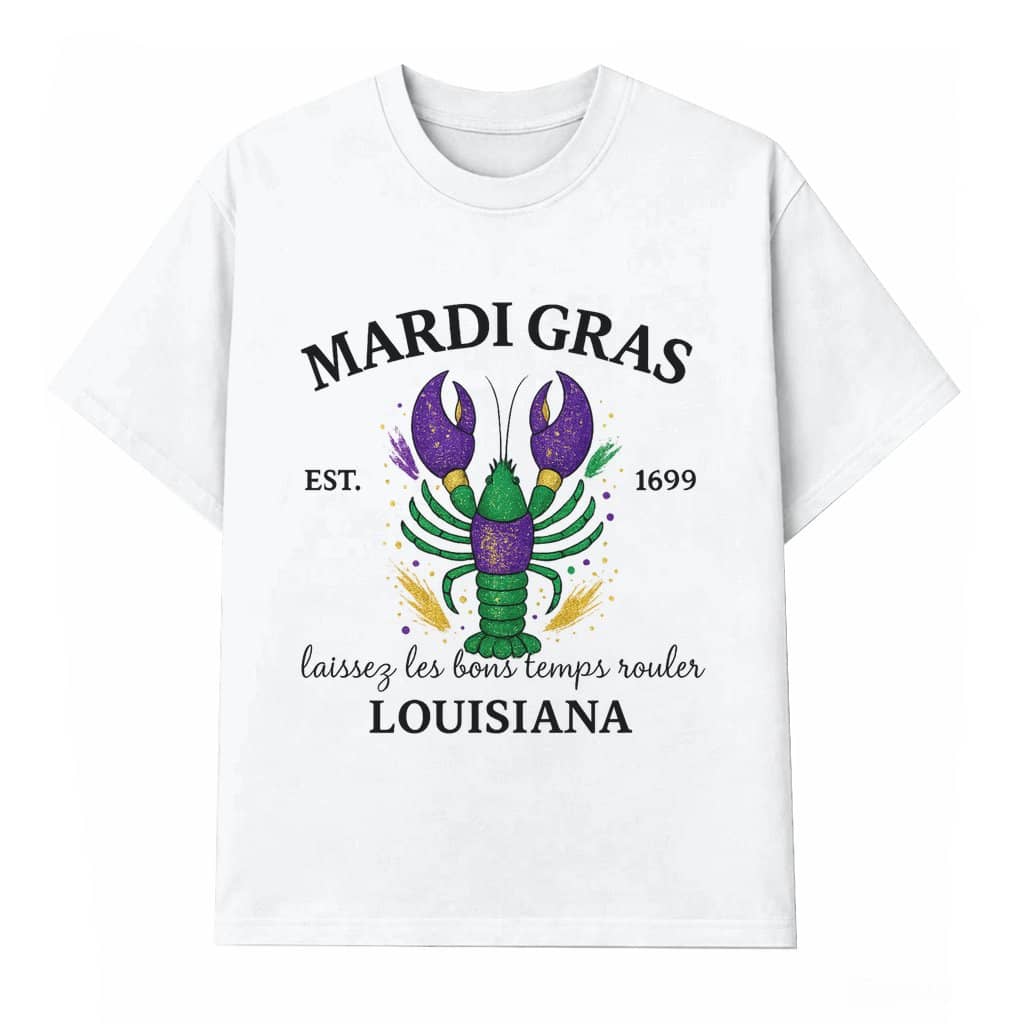 Louisiana Crawfish Lobster Graphic T-shirt – Mardi Gras Festival Gift for Men & Women
