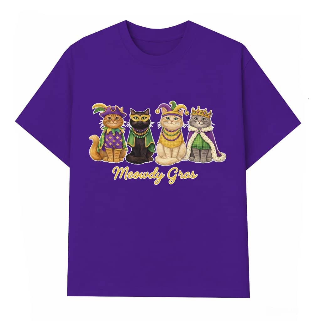 Meowdy Gras Cute T-shirt – Mardi Gras Gift for Cat Lover Family Matching