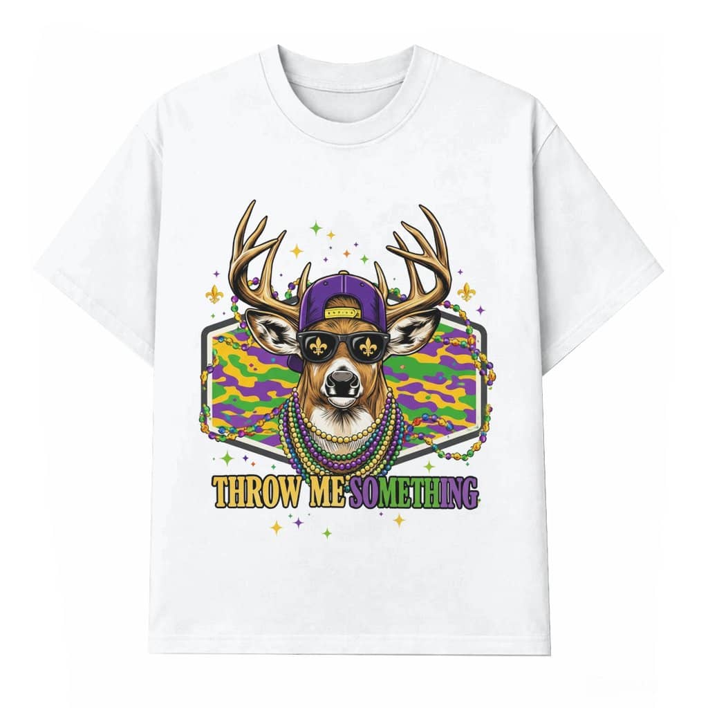 Camo Deer T-shirt – Mardi Gras Gift for Boy Throw Me Something Funny