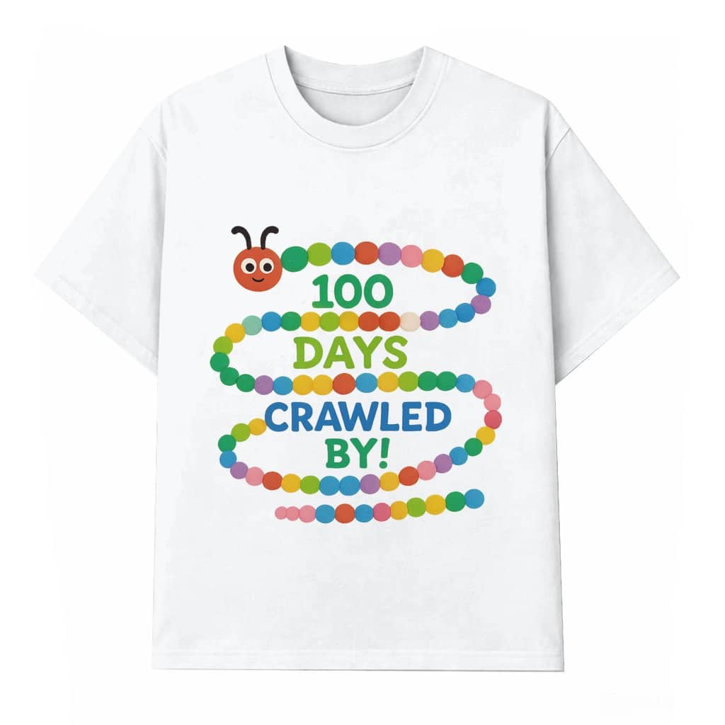 100 Days Crawled By T-shirt – 100 Days of School Gift for Students Cute Colorful Worm