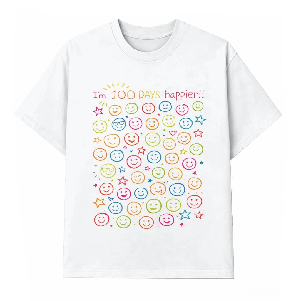 100 Days Happier T-shirt – 100 Days of School Gift for Teachers and Students Cute