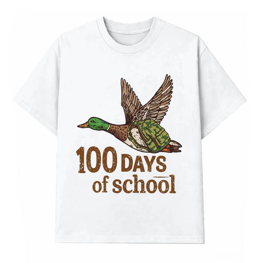 100 Days of School Duck T-shirt – 100 Days of School Gift for Teacher and Student Camo Funny