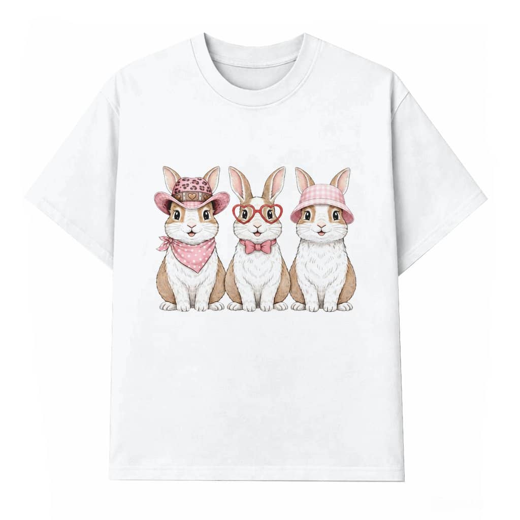 Cute Heart Glasses Rabbit Trio T-shirt – Valentine's Day Easter Gift for Bunny Lovers Pink