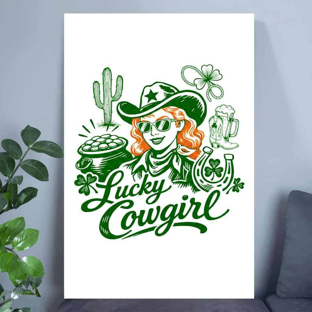 Lucky Girl Ireland Cowgirl Poster – St. Patrick's Day Gift for Girlfriends Funny