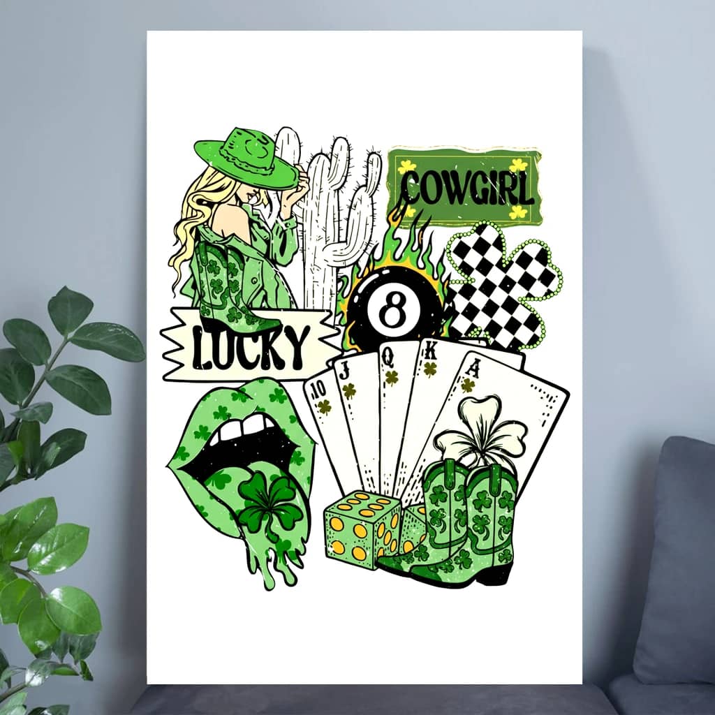 Lucky Cowgirl Western Poster – St. Patrick's Day Gift for Her