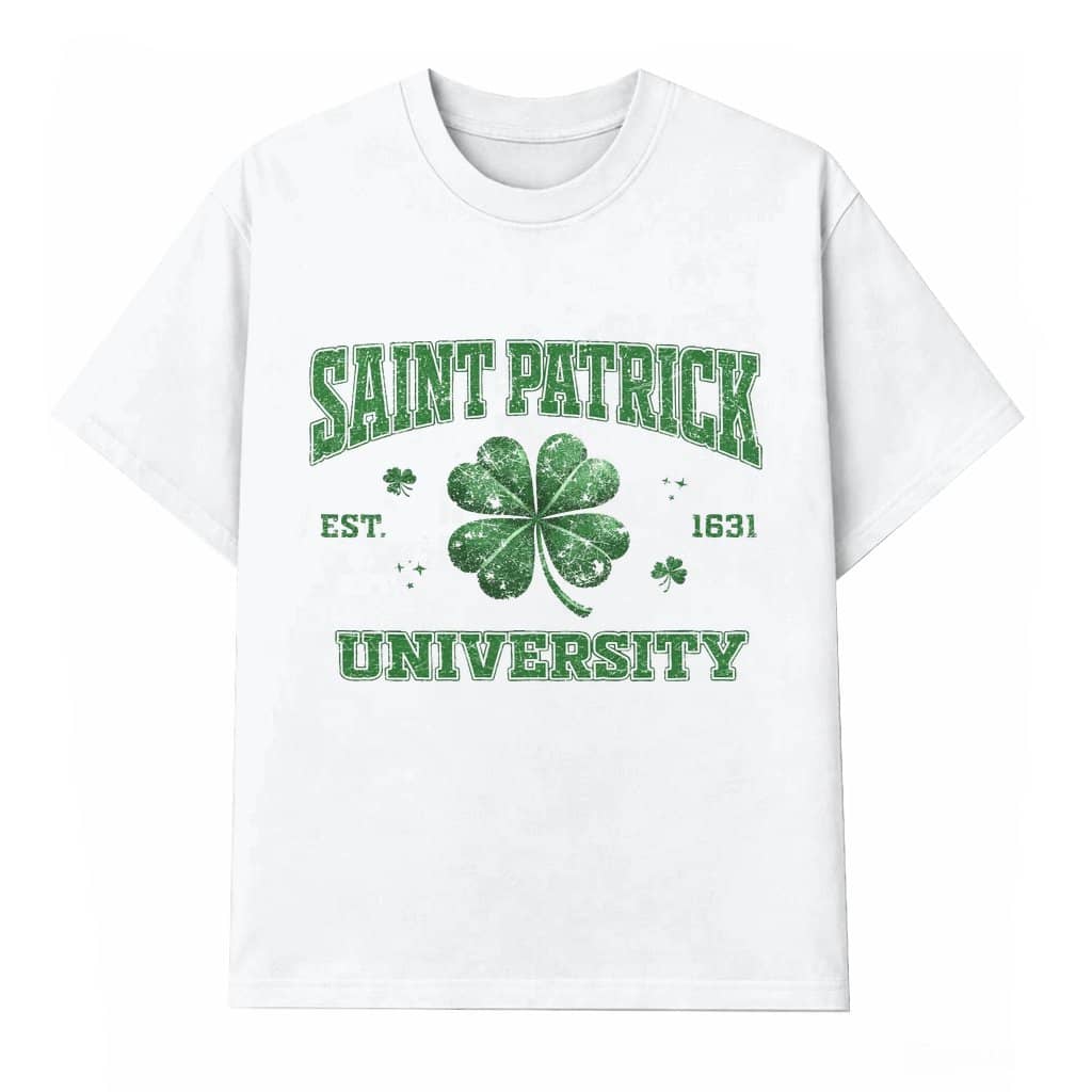 Retro Saint Patrick University T-shirt – St Patrick's Day Gift for Men Women Irish Clover