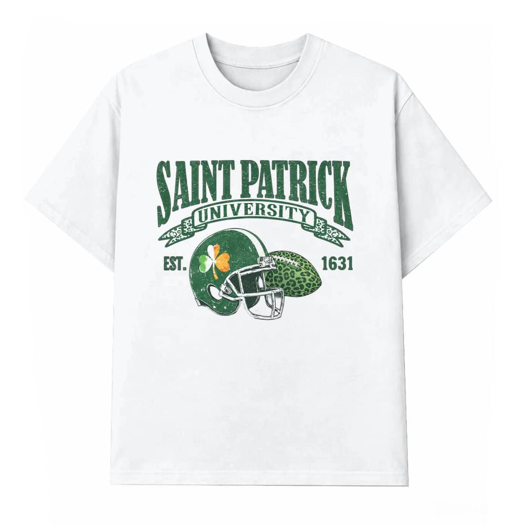 Saint Patrick University Football Helmet Shamrock T-shirt – St. Patrick's Day Gift for Football Fans Vintage