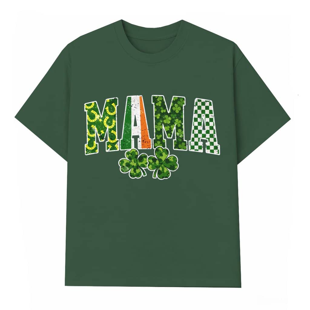 Mama Irish Flag T-shirt – St. Patrick's Day Gift for Mom Shamrock Horseshoe Graphic
