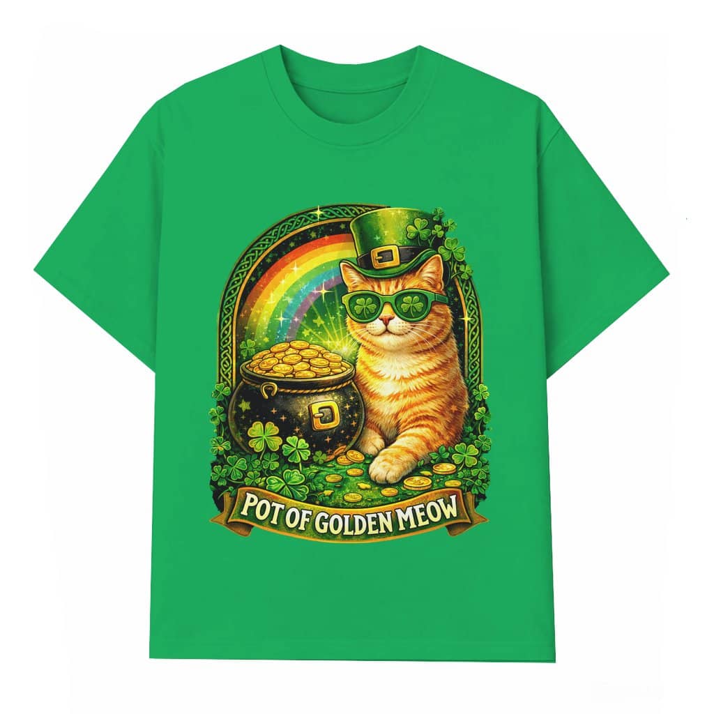 Pot Of Golden Meow T-shirt – St. Patrick's Day Gift for Him & Her Funny Irish Cat
