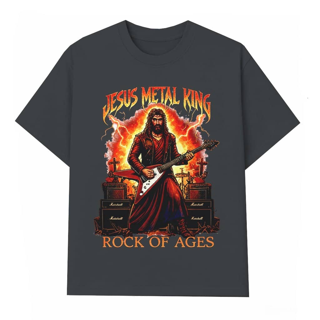 Jesus Metal King Rock of Ages T-shirt – Gift for Men and Women Christian Heavy Metal Rock Guitar
