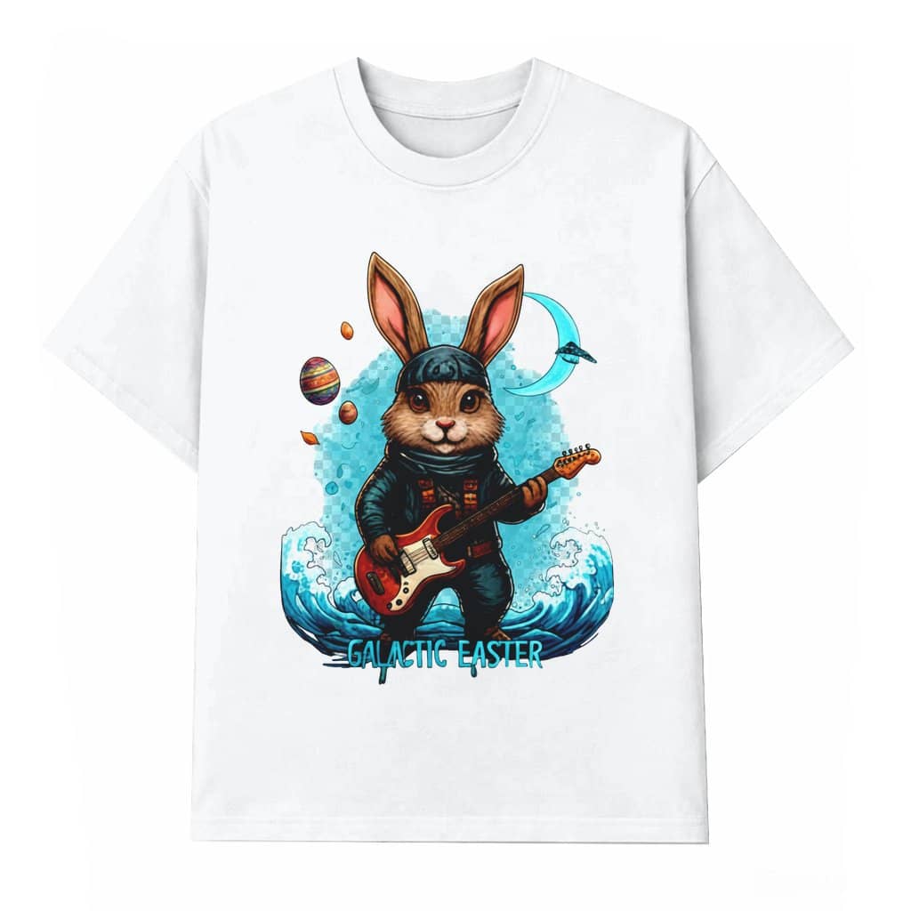 Funny Space Rabbit Guitar T-shirt – Easter Gift Rock Music
