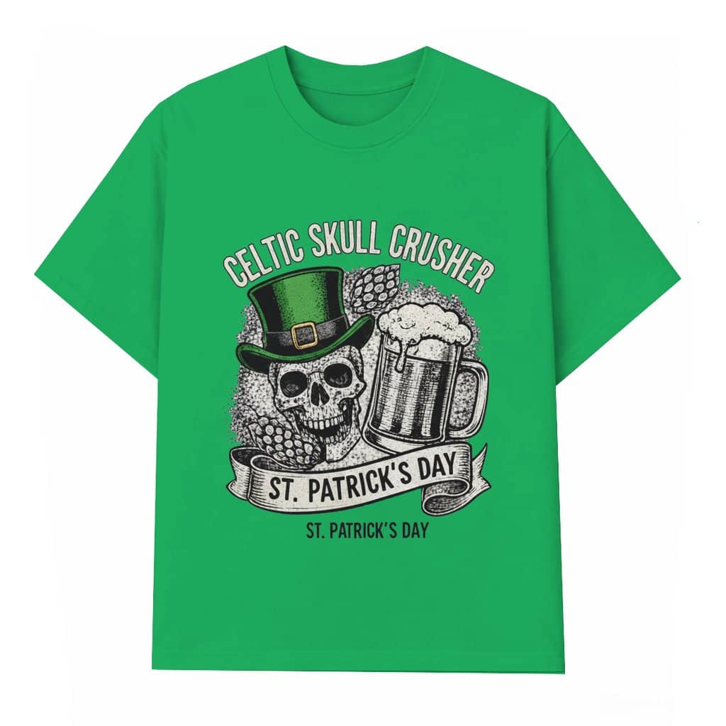 Celtic Skull Crusher T-shirt St. Patrick's Day Gift for Men & Women – Vintage Irish Beer Skull Graphic