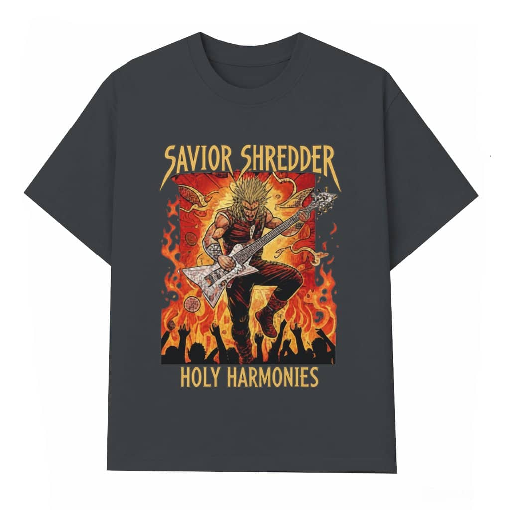 Savior Shredder Holy Harmonies T-shirt – Christian Gift for Music Lover Rock Guitar Graphic
