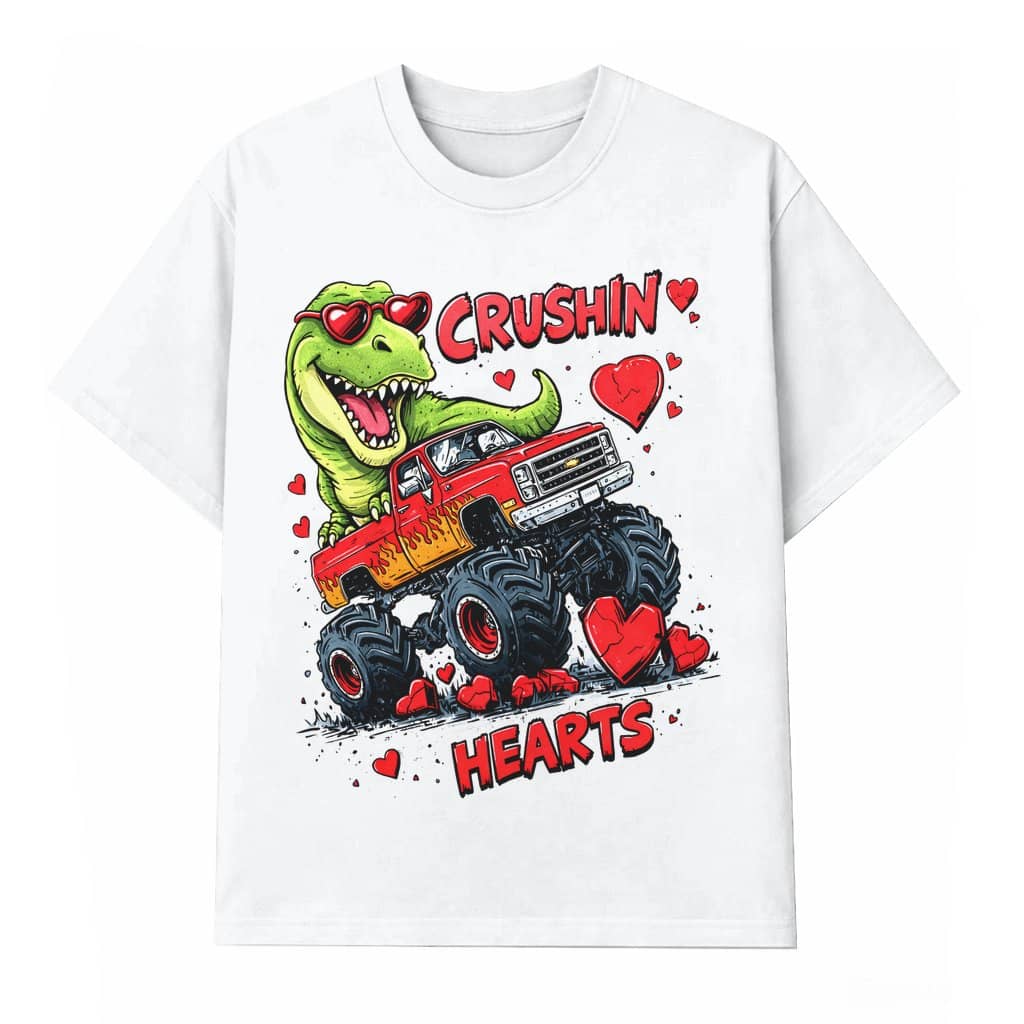 Crushin’ Hearts Monster Truck T-shirt – Funny Valentine's Day Gift for Monster Truck Lover Boys