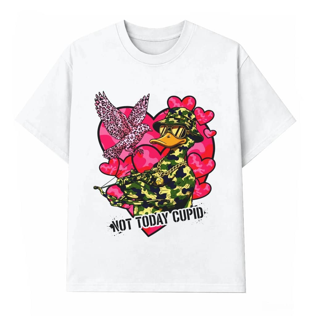 Not Today Cupid Duck Camo Hunting Hearts T-shirt – Anti Valentine Gift for Boys