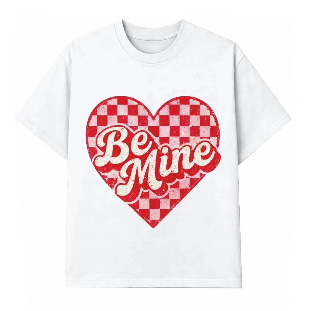 Be Mine Valentine T-shirt – Valentine's Day Unisex Gift Retro Red Checkered Heart