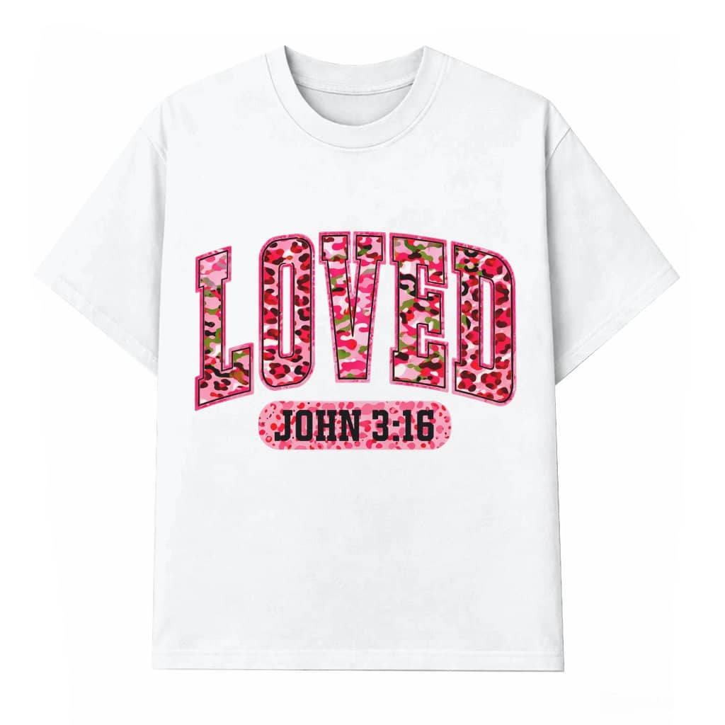Christian Loved John 3:16 Wash Tee – Valentine's Day Gift Pink Leopards Camo Retro