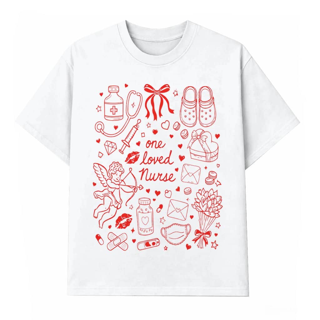 One Loved Nurse T-shirt – Valentine's Day Gift for Nurse Medical Tool Graphic Cute Pink