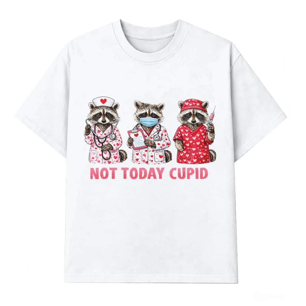 Not Today Cupid Raccoon Nurses T-shirt – Anti-Valentine Gift for Couples Funny