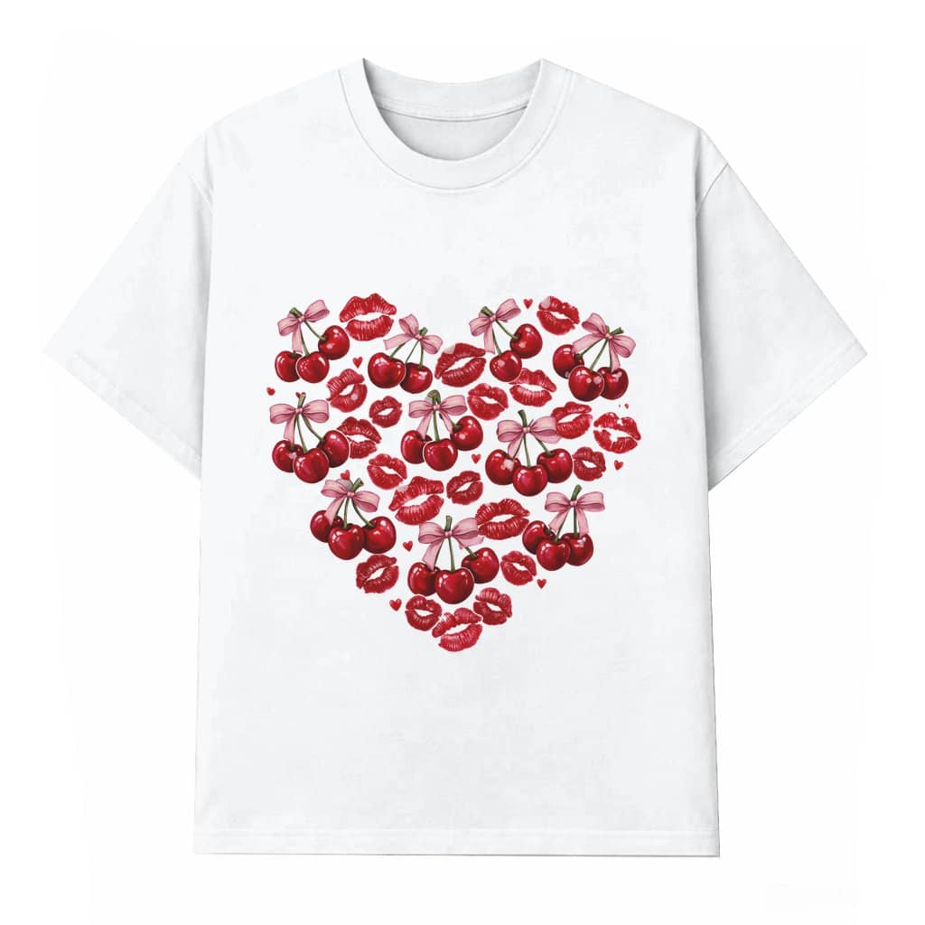 Love You Cherry Much T-shirt – Valentine's Day Gift for Her Pink Cherry Heart Lips