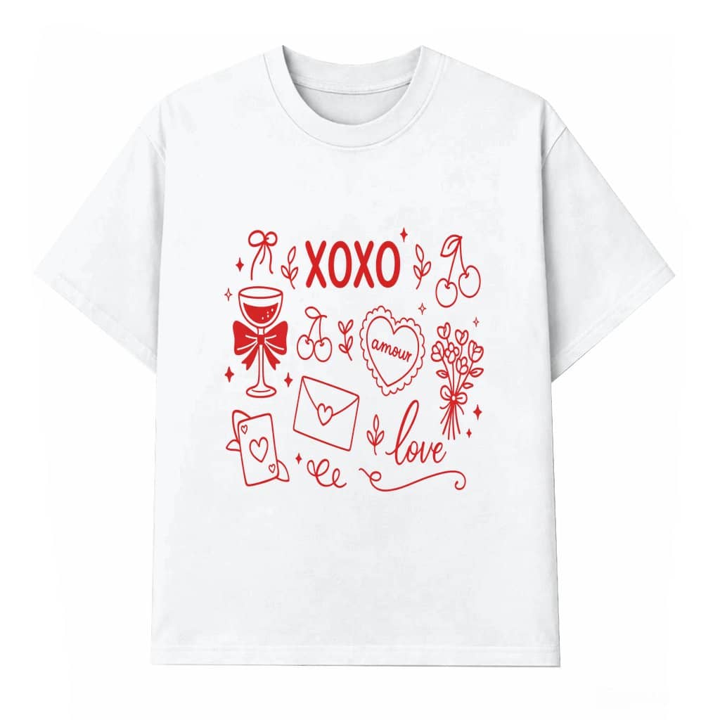Valentine Heart XOXO Graphic T-shirt – Valentine's Day Gift for Her Mom Couples