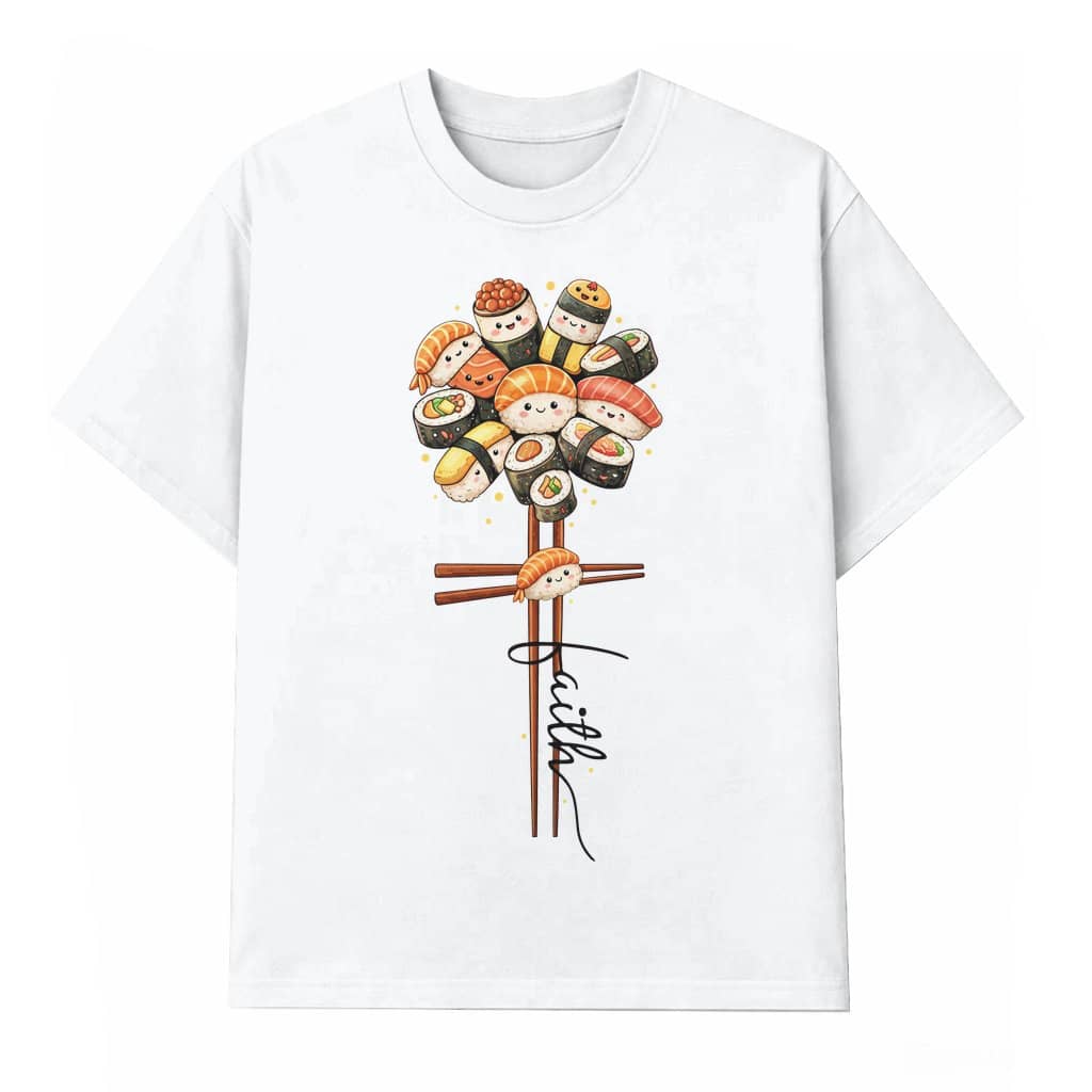 Sushi Japanese Kawaii Jesus Cross T-shirt – Religious Gift for Women