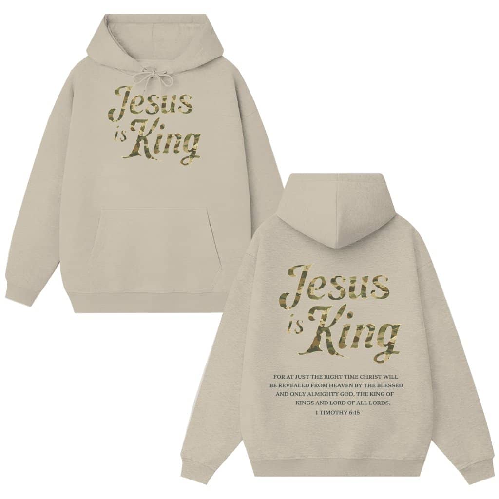 Jesus Is King Hoodie – Christian Gift for Men Camo Graphic