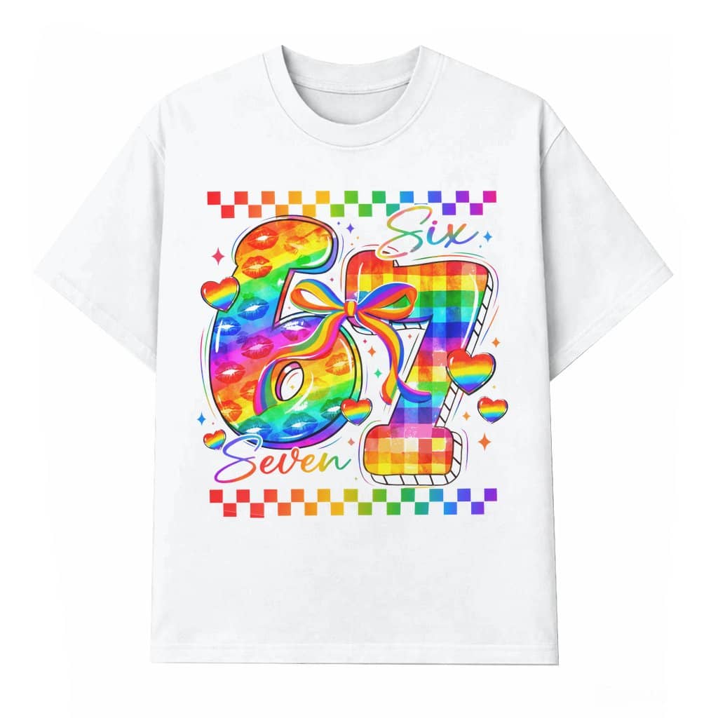 67 Pride Rainbow Bow T-shirt – Valentine's Day Gift for LGBTQ Coquette